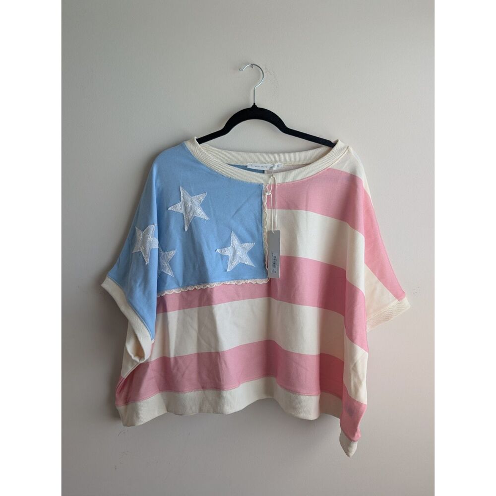 Altar’d State NWT women's pastel Americana American flag short sleeve shirt, L